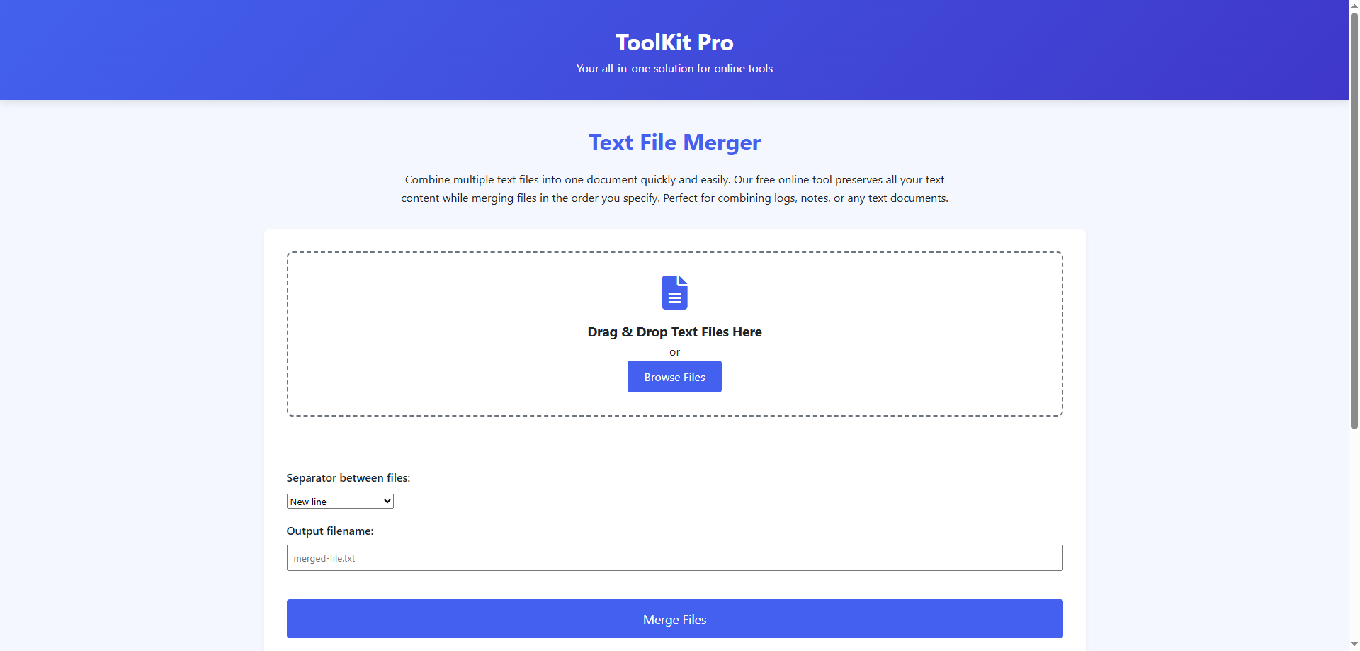 How to merge multiple text files into one document online