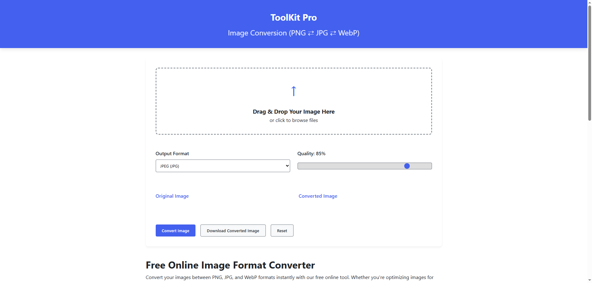 Convert PNG to WebP online tool screenshot